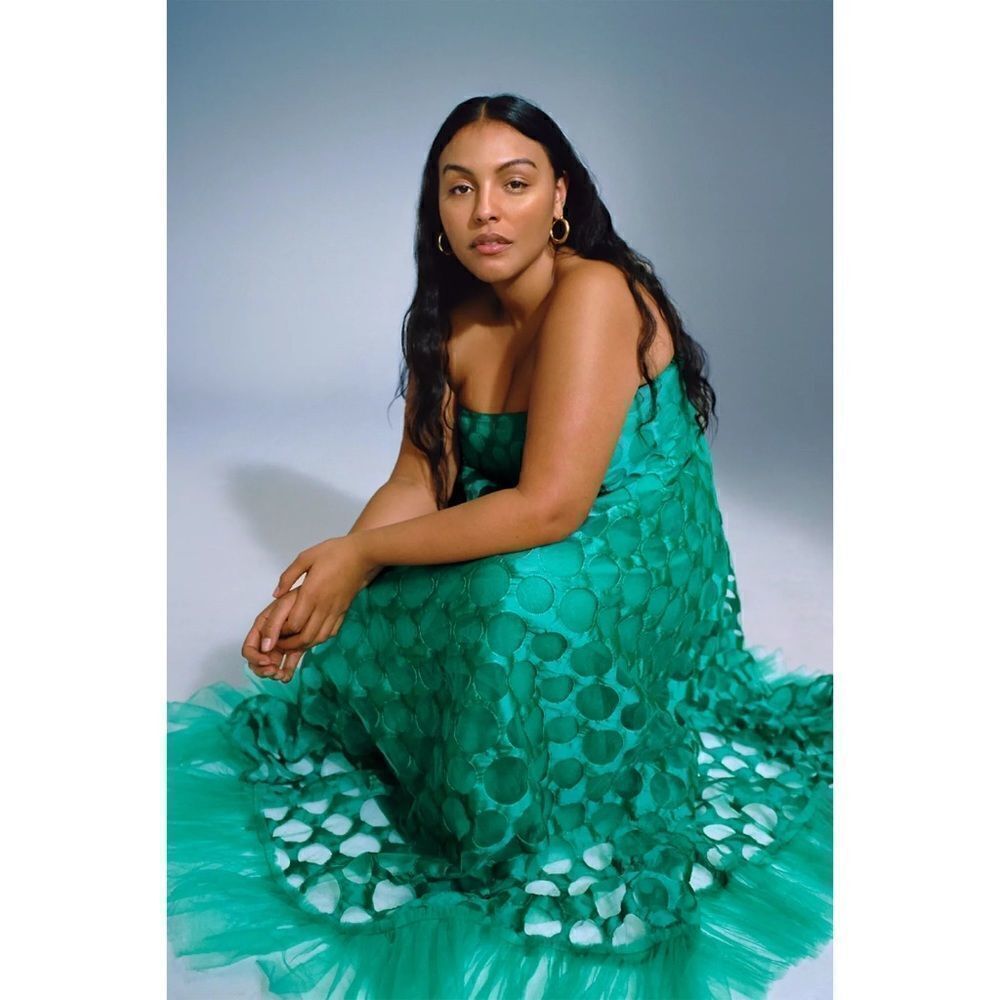 Anthropologie-Emerald Tulle Maxi Dress - Picture 3 of 9